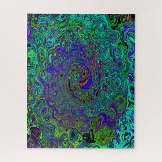 マーブルブルーとアクアマリン抽象芸術レトロスワール ジグソーパズル (縦)