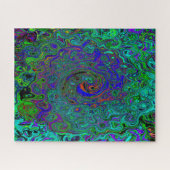マーブルブルーとアクアマリン抽象芸術レトロスワール ジグソーパズル (横)