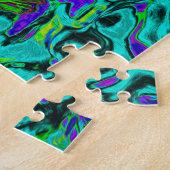 マーブルブルーとアクアマリン抽象芸術レトロスワール ジグソーパズル (側面)