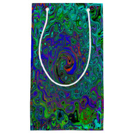 マーブルブルーとアクアマリン抽象芸術レトロスワール スモールペーパーバッグ