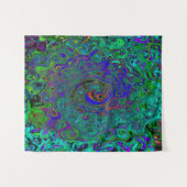 マーブルブルーとアクアマリン抽象芸術レトロスワール タペストリー (正面(横))