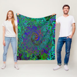 マーブルブルーとアクアマリン抽象芸術レトロスワール フリースブランケット