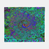 マーブルブルーとアクアマリン抽象芸術レトロスワール フリースブランケット (正面(横))