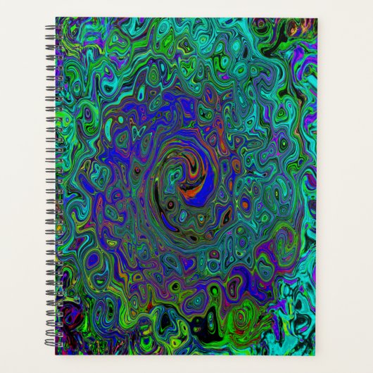 マーブルブルーとアクアマリン抽象芸術レトロスワール プランナー手帳 (正面)