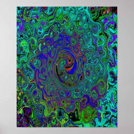 マーブルブルーとアクアマリン抽象芸術レトロスワール ポスター (正面)