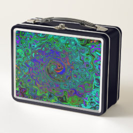 マーブルブルーとアクアマリン抽象芸術レトロスワール メタルランチボックス