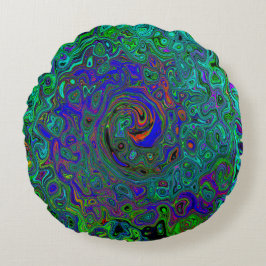 マーブルブルーとアクアマリン抽象芸術レトロスワール ラウンドクッション