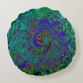 マーブルブルーとアクアマリン抽象芸術レトロスワール ラウンドクッション (裏面)