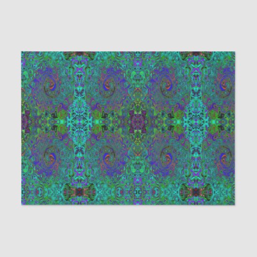 マーブルブルーとアクアマリン抽象芸術レトロスワール 薄葉紙 (正面)