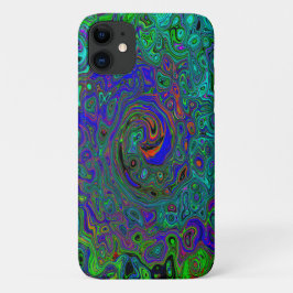 マーブルブルーとアクアマリン抽象芸術レトロスワール iPhone 11 ケース