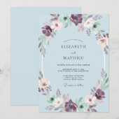 マーブルブルーのリースの結婚式 招待状 (正面/裏面)
