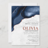 マーブルブルーアゲートバラ金ゴールドグリッターブライダルシャワー 招待状 (正面)