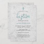 マーブルブルーモダンバプテスマ招待状 招待状 (正面/裏面)