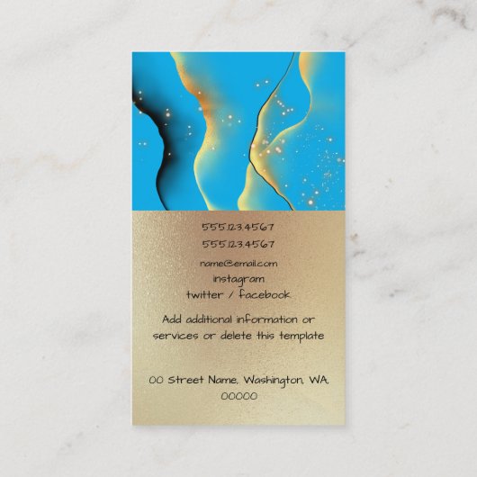 マーブルブルー金ゴールド液灯インク波煙音 名刺 (裏面)