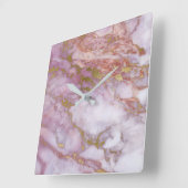 マーブルホワイトグレーピンクローズ金ゴールド赤面カララ スクエア壁時計 (傾斜)