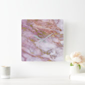 マーブルホワイトグレーピンクローズ金ゴールド赤面カララ スクエア壁時計 (ホーム)