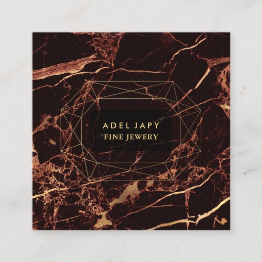 マーブルマサラレッド+金ゴールドジェムストーンフェイクファセット スクエア名刺 (正面)
