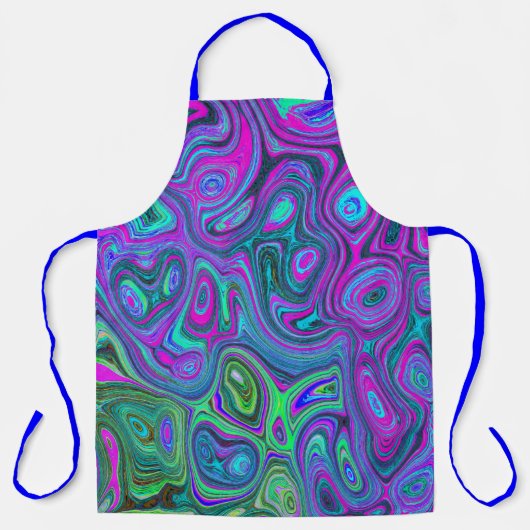 マーブルマゼンタとライムグリーンGroovy抽象芸術アート エプロン (正面)