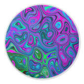 マーブルマゼンタとライムグリーンGroovy抽象芸術アート セラミックノブ (正面)