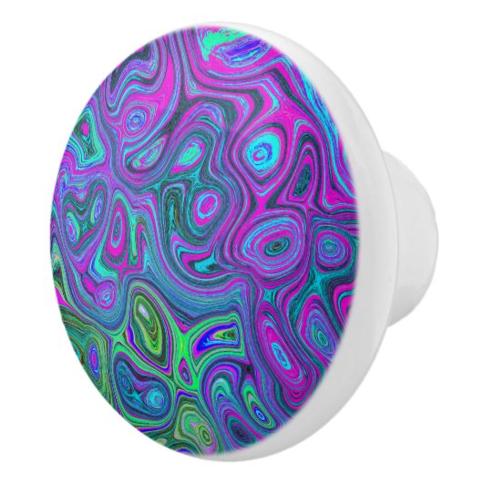 マーブルマゼンタとライムグリーンGroovy抽象芸術アート セラミックノブ (右)