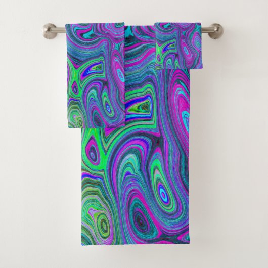 マーブルマゼンタとライムグリーンGroovy抽象芸術アート バスタオルセット (インサイチュ)