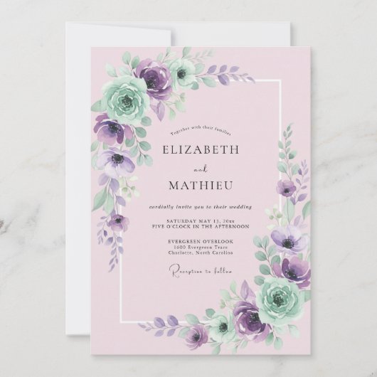 マーブルミントの芍薬の結婚式 招待状 (正面)