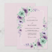 マーブルミントの芍薬の結婚式 招待状 (正面/裏面)