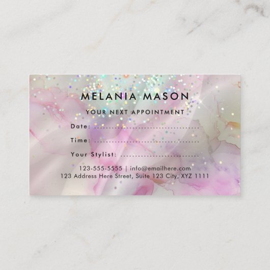 マーブルメイクアップアーティストホログラフィックグリッター 予約カード (裏面)