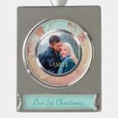 マーブルメタルバラ金ゴールド初めてのクリスマス シルバープレートバナーオーナメント (正面)