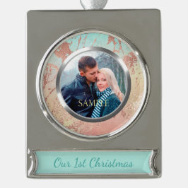 マーブルメタルバラ金ゴールド初めてのクリスマス シルバープレートバナーオーナメント