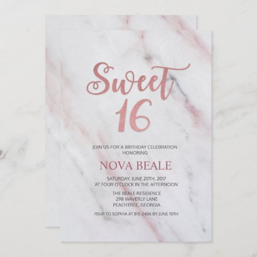 マーブルモダンスウィート16誕生日招待状 招待状 (正面/裏面)