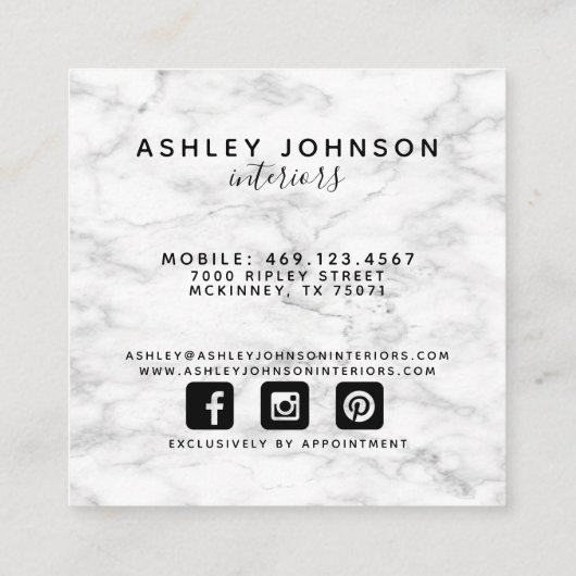 マーブルモダンタイポグラフィプロフェッショナル スクエア名刺 (裏面)