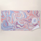 マーブルモダンパステルファンキーパープルモノグラム ビーチタオル (正面)