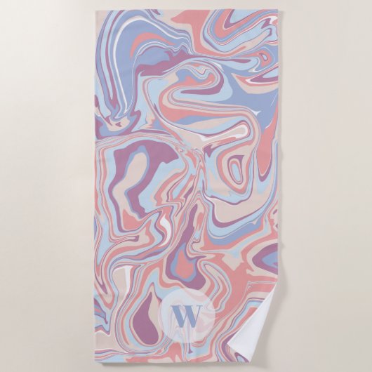 マーブルモダンパステルファンキーパープルモノグラム ビーチタオル (正面)