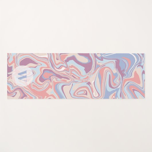 マーブルモダンパステルファンキーパープルモノグラム ヨガマット (正面(横))