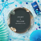 マーブルモンスターエメラルドグリーンと金ゴールド結婚ズ ペーパープレート (パーティー)