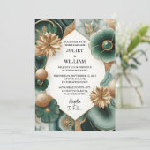マーブルモンステラエメラルドグリーンと金ゴールド結婚ズ 招待状 (スタンド正面)