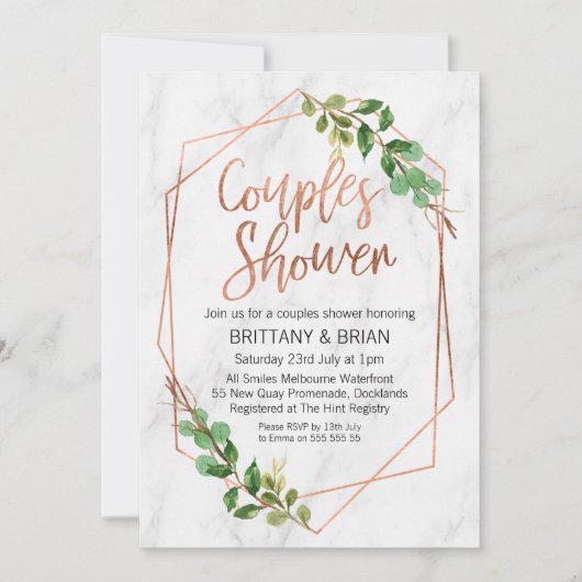 マーブルラインアートグリーンリーカップルズシャワー招待状 招待状 (正面)