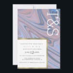 マーブルリキッド赤面ブルー金ゴールドタイポグラフィ結婚ズ 招待状<br><div class="desc">はっきりしたフェイク金ゴールドリムと大理石結婚式招待状</div>