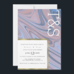 マーブルリキッド赤面ブルー金ゴールドタイポグラフィ結婚ズ 招待状<br><div class="desc">はっきりしたフェイク金ゴールドリムと大理石結婚式招待状</div>