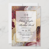 マーブルロモダンマンティブルゴーニュと金ゴールド結婚ズ 招待状 (正面)