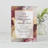 マーブルロモダンマンティブルゴーニュと金ゴールド結婚ズ 招待状 (スタンド正面)