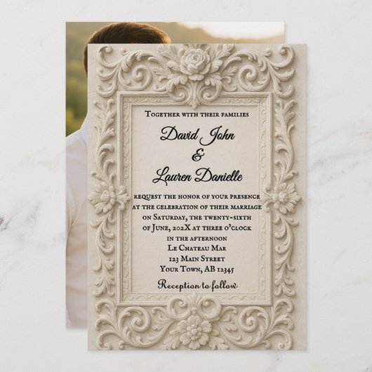 マーブルヴェイルフォト結婚式招待状 招待状 (正面/裏面)