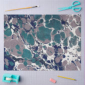マーブル抽象デザイン |青い緑の白 薄葉紙 (クラフト)