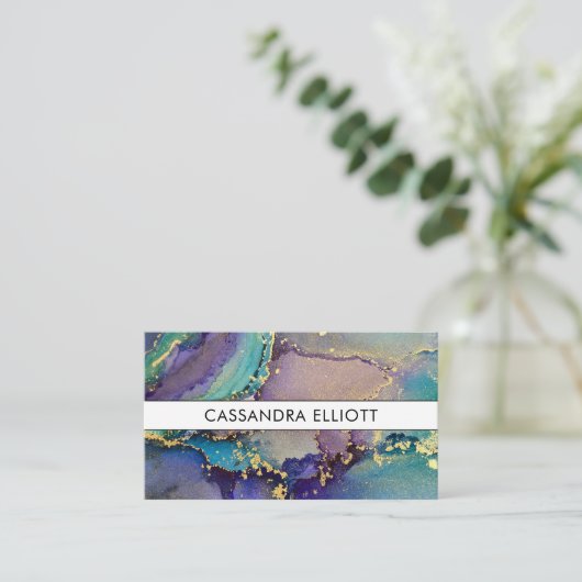 マーブル数々のカラーと金ゴールド抽象芸術の液体芸術 名刺 (スタンド正面)