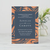 マーブル模様の銅色とネイビーブルーの結婚式招待状 招待状 (スタンド正面)