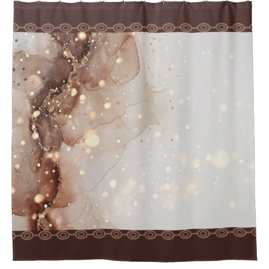 マーブル水彩とグリッターアクセント シャワーカーテン (正面)