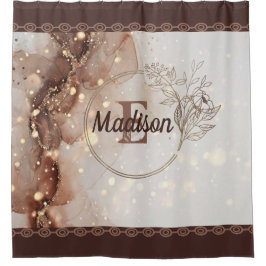 マーブル水彩とグリッターアクセント シャワーカーテン