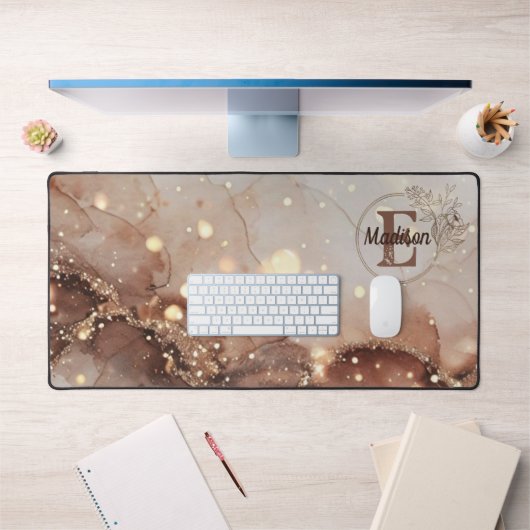 マーブル水彩とグリッターアクセント デスクマット (オフィス1)