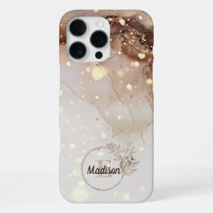 マーブル水彩とグリッターアクセント iPhone 16 PRO MAXケース
